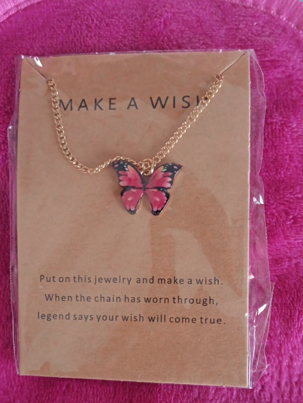 Pink Butterfly Pendant Necklace